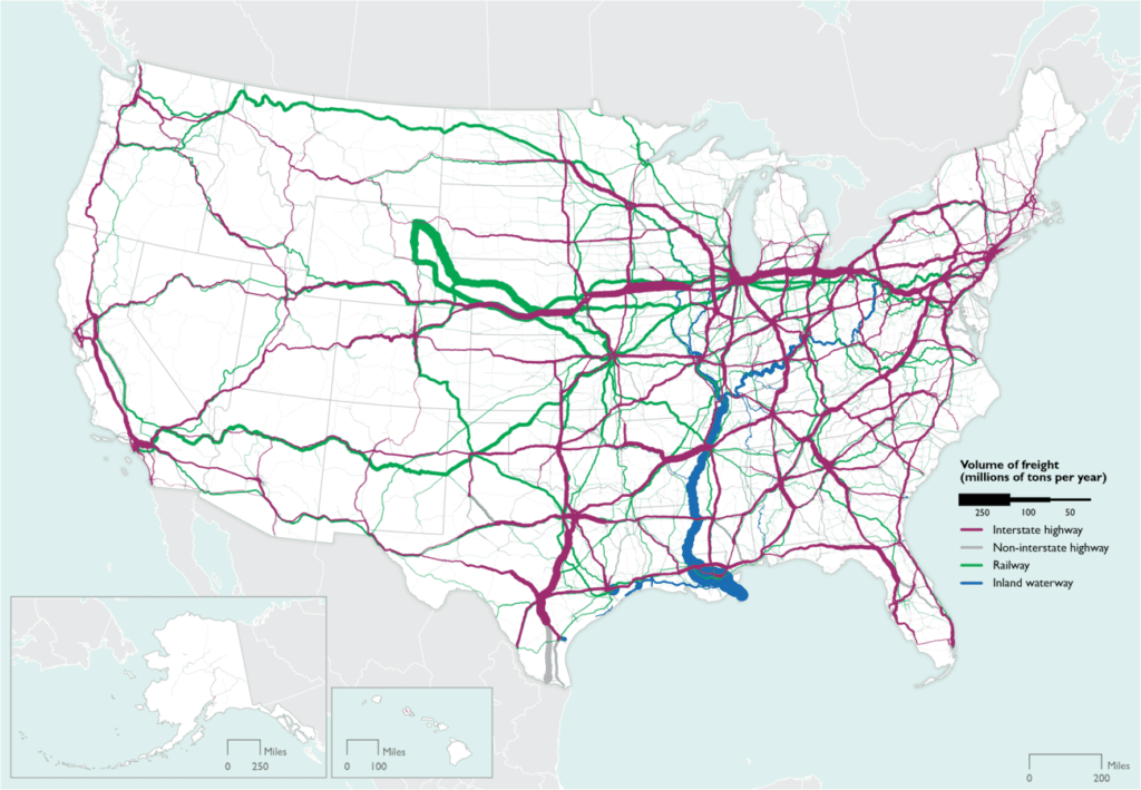 Freight Flows by Highway Railroad and Waterway
